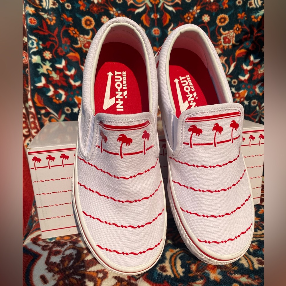 In-in-Out Burger slip on shoes. Women’s 8.5/mens 7